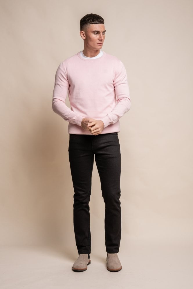 Men's Cotton Slim Fit Crewneck Jumper - Pink