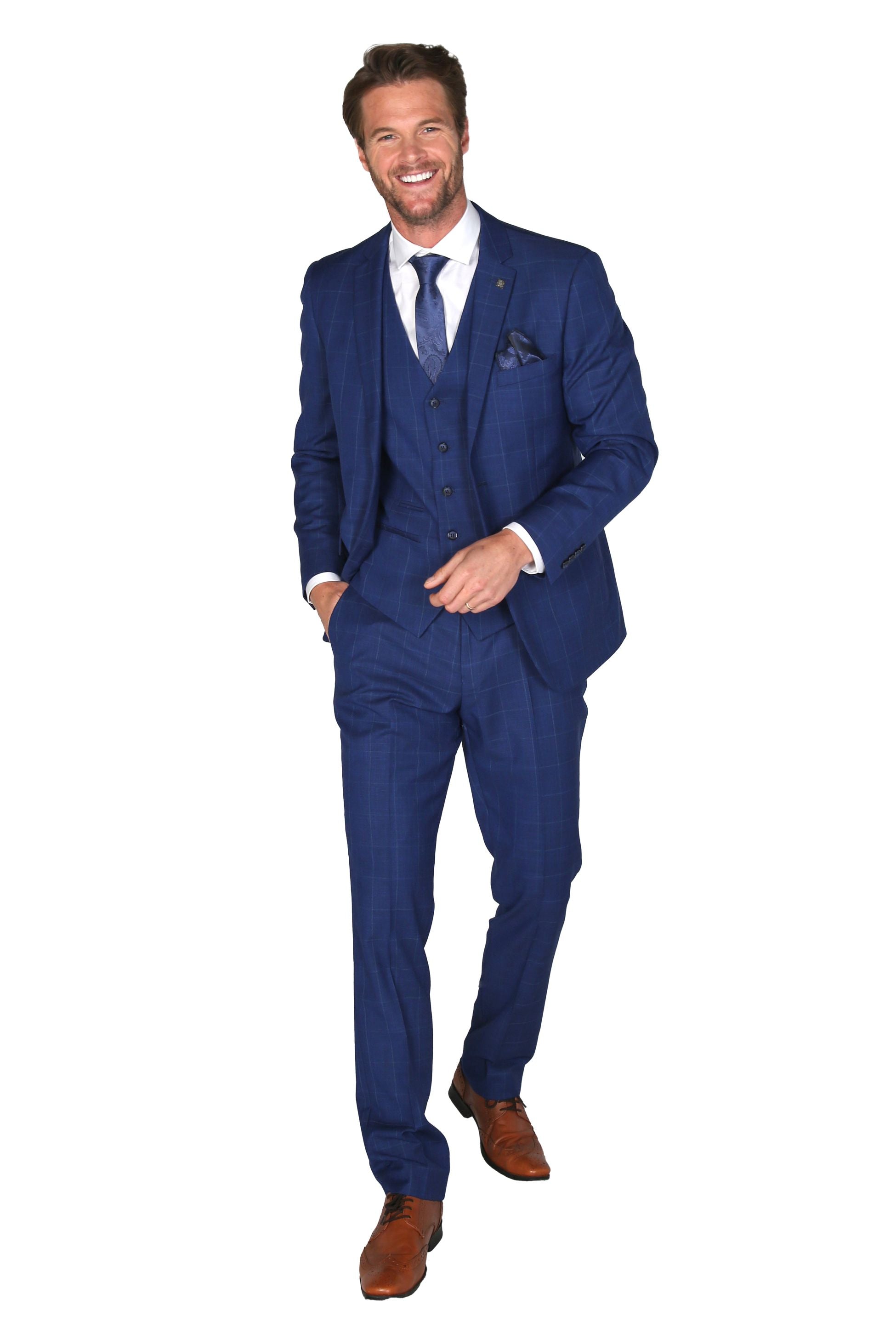 Men's Windowpane Check Trousers - ROVER Blue - Blue