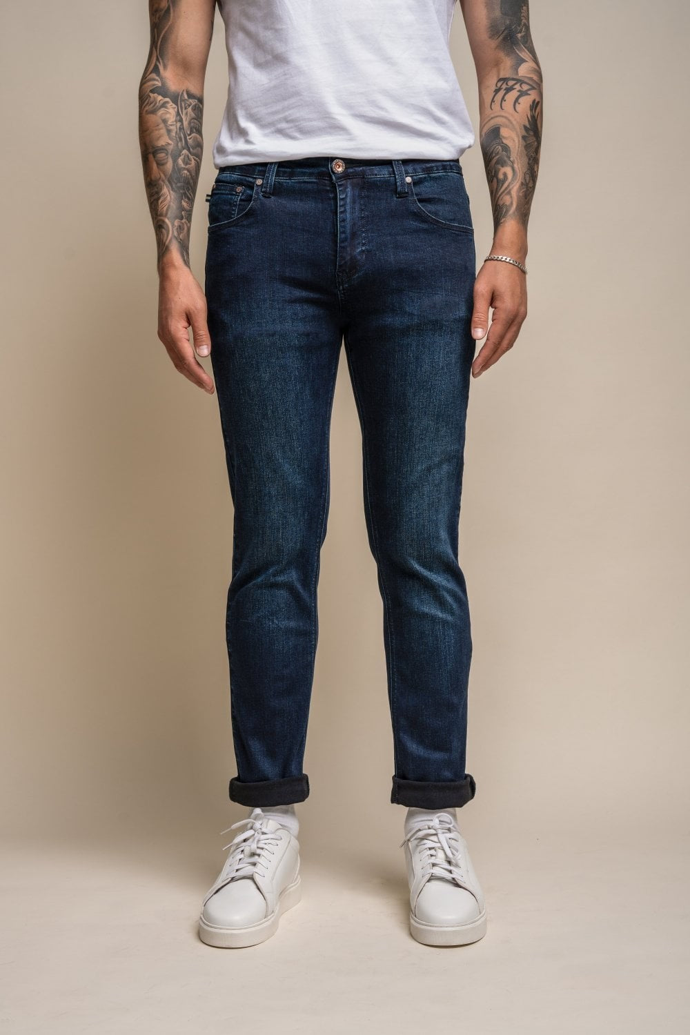 Men's Cotton Slim Fit Stretch Denim Jeans - MILANO - Mid Blue