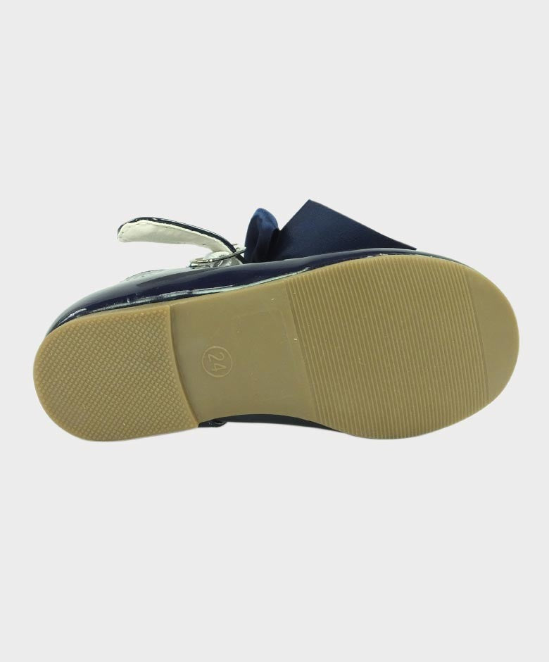 Girls Patent Mary Jane Flat Shoes - Navy Blue