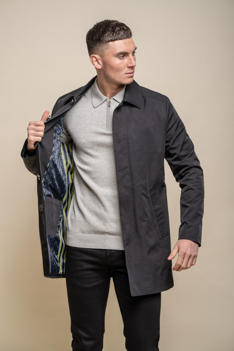 Men's Mi-Length Lightweight Casual Coat - BARRACUDA - Black