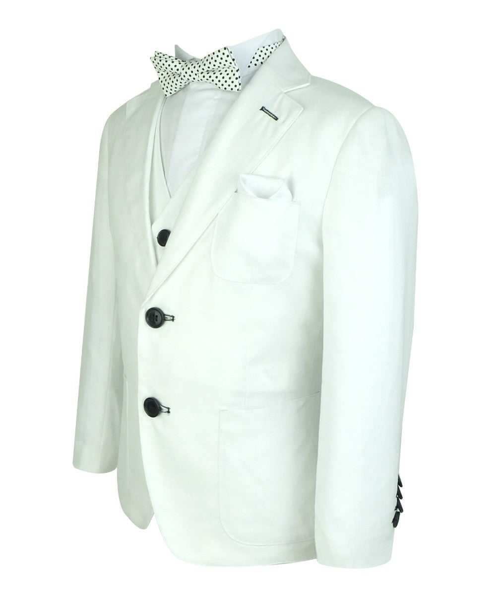 Boys Linen Suit with Elbo Patches - White