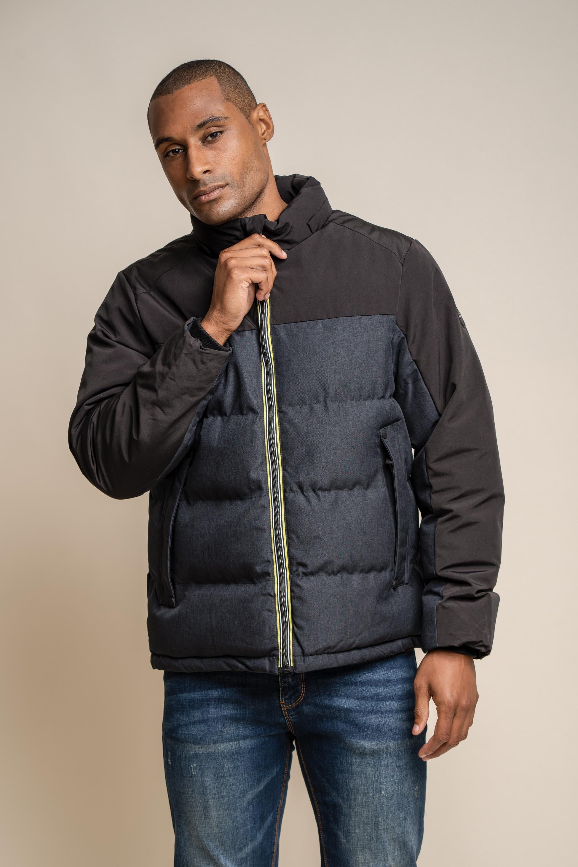 Men's Padded Midi Coat - Farros Puffer - Charcoal Grey and Black