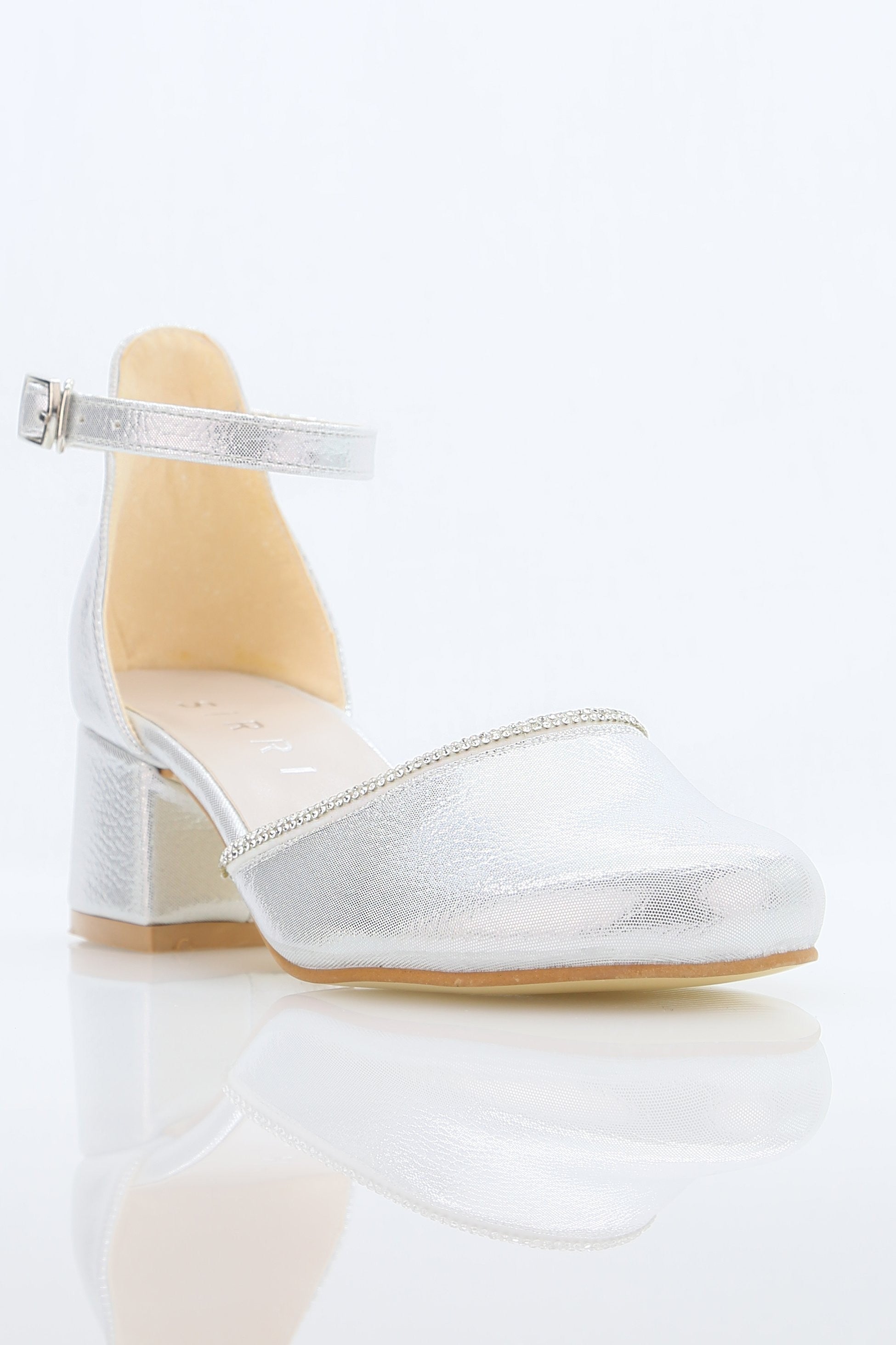 Girls' Ankle Strap Textured Block Heel Shoes – JEWEL - Silver