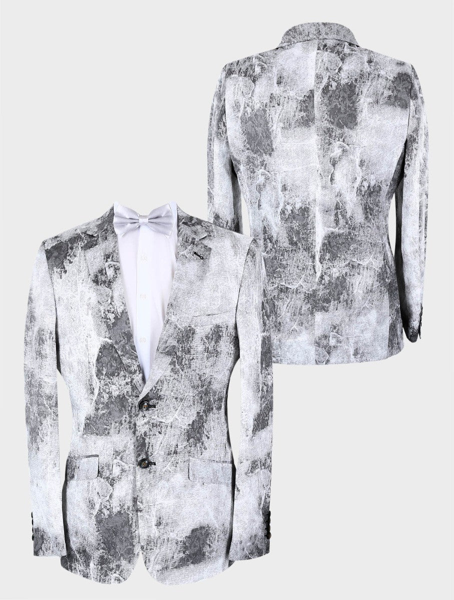 Men's Slim Fit Abstract Print Blazer - BERLUCONI - Grey