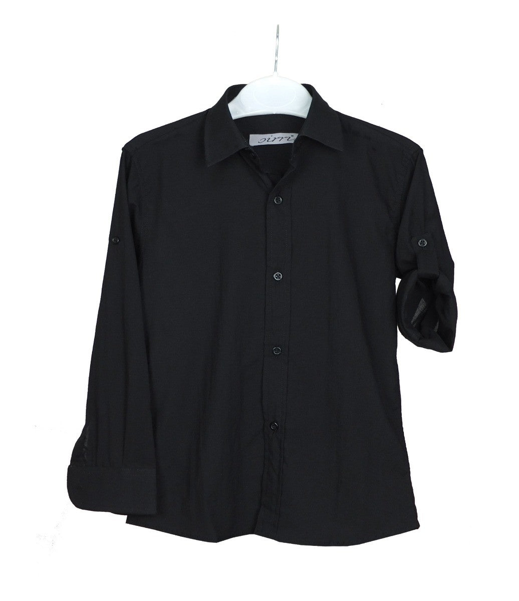 Boys Linen Roll Up Sleeve Shirt - Black