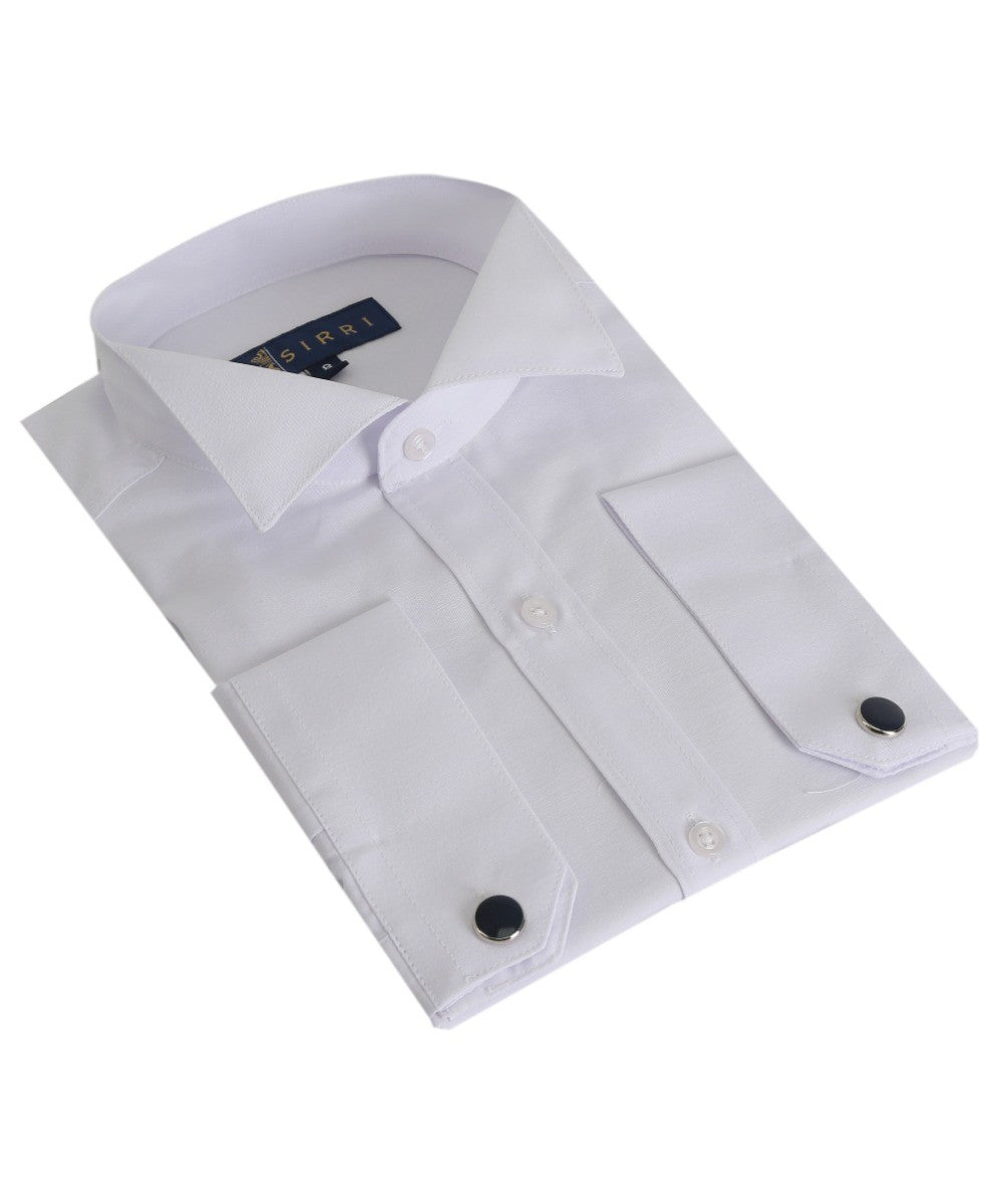 Boys Wing Collar Tuxedo Cufflink White Shirt - White