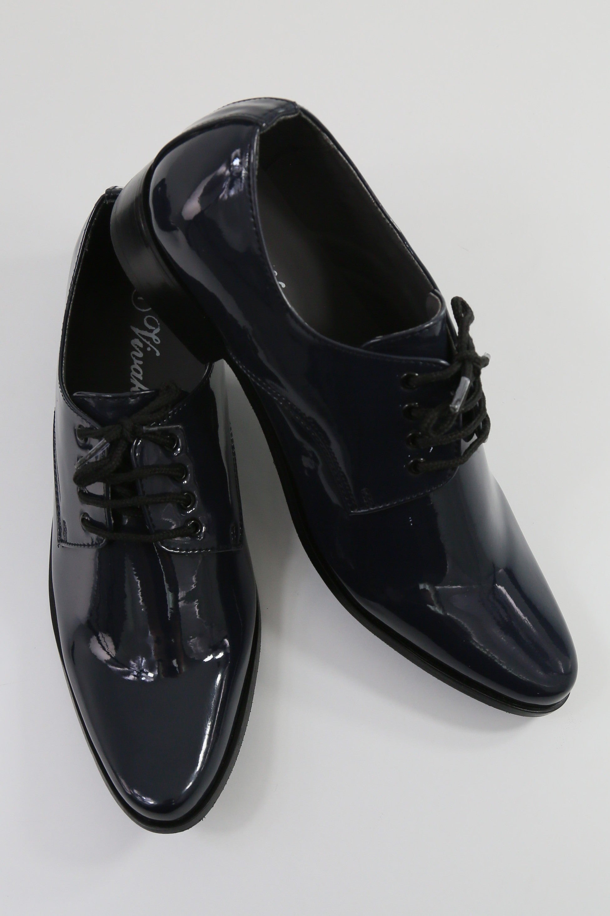 Boys Patent Leather Derby Shoes - GEORGE - Navy