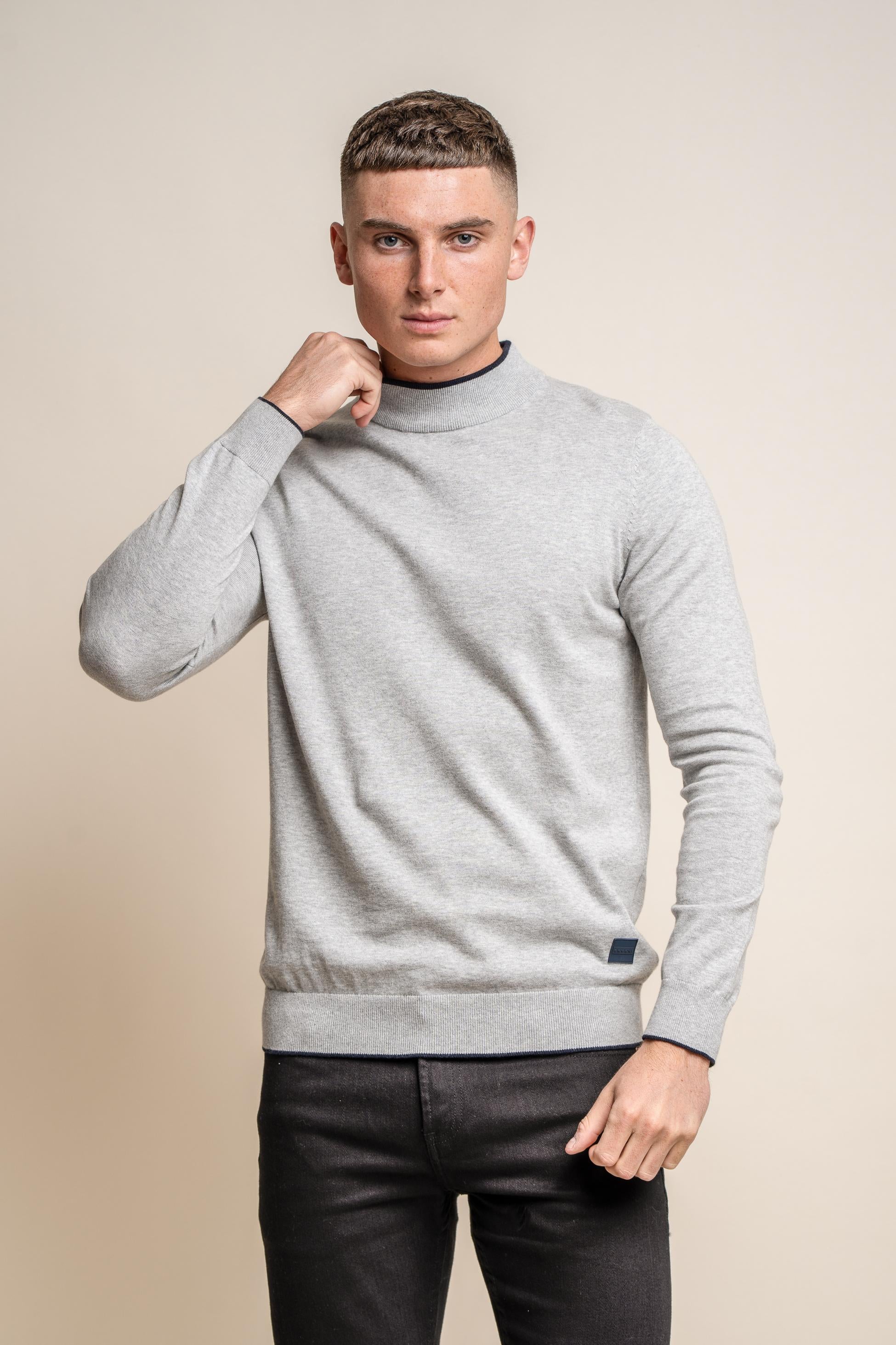 Men's Cotton Turtle Neck Jumper - New Rio - Grey