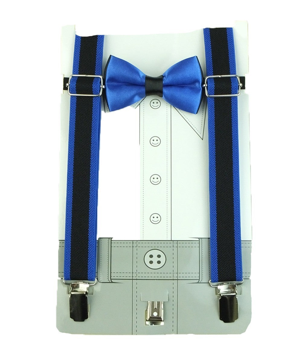 Boys Adjustable Elastic Y-Back Wide Bow Brace Set - Blue and Black