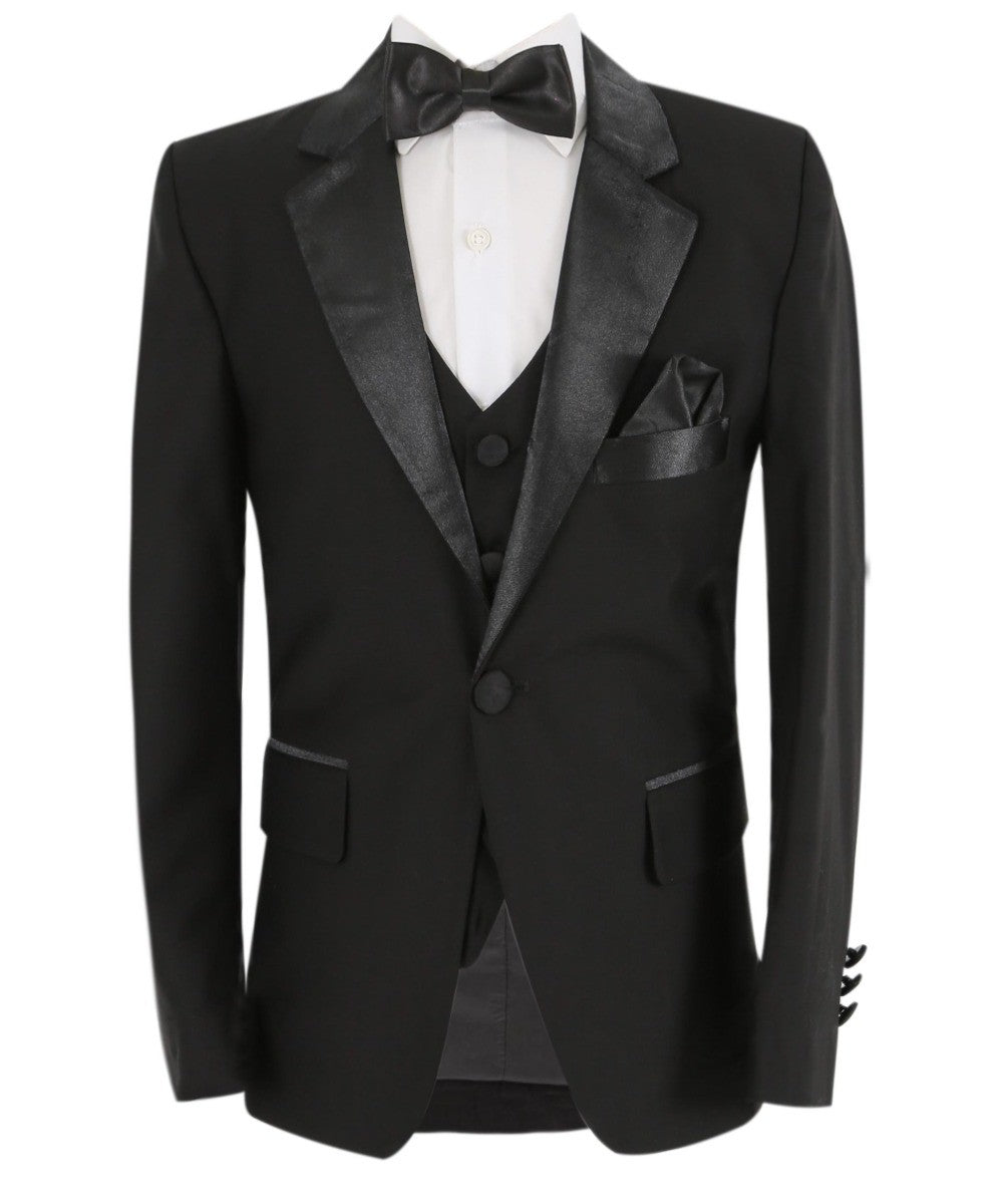 Boys Sheen Lapel Tuxedo Suit - Black