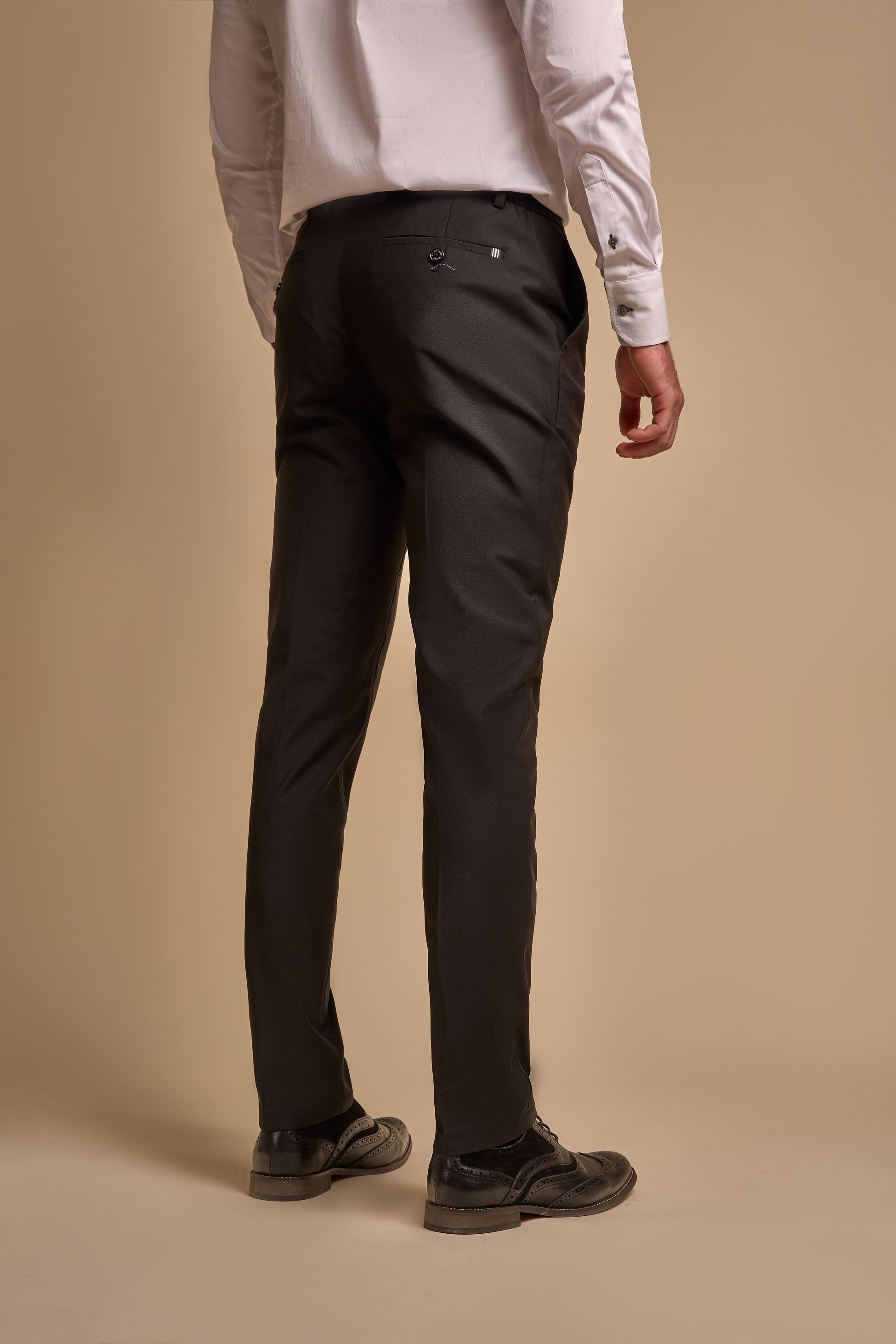 Men's Slim Fit Bi-Stretch Wool Blend Trousers - AMADEUS - Black