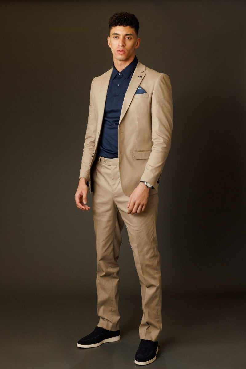 Men's Cotton Slim Fit Beige Suit - KINGSTON - Beige