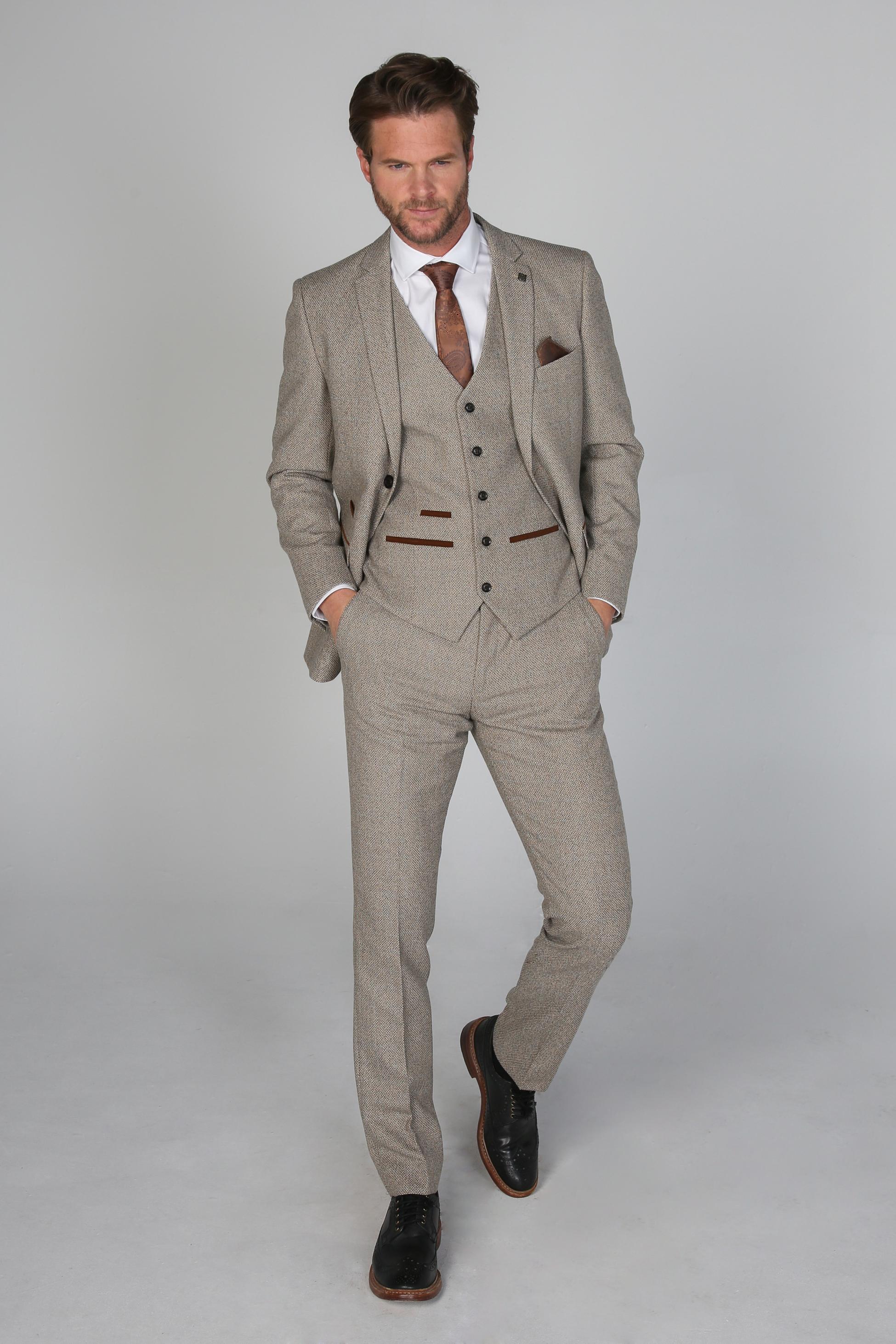 Men's Tweed Tailored Fit Suit - RALPH Beige - Beige