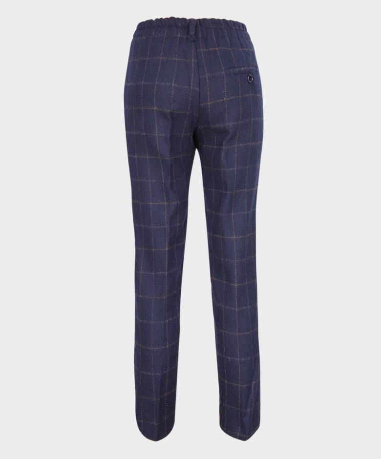 Boys Shelby Windowpane Check Navy Trousers - Navy Blue