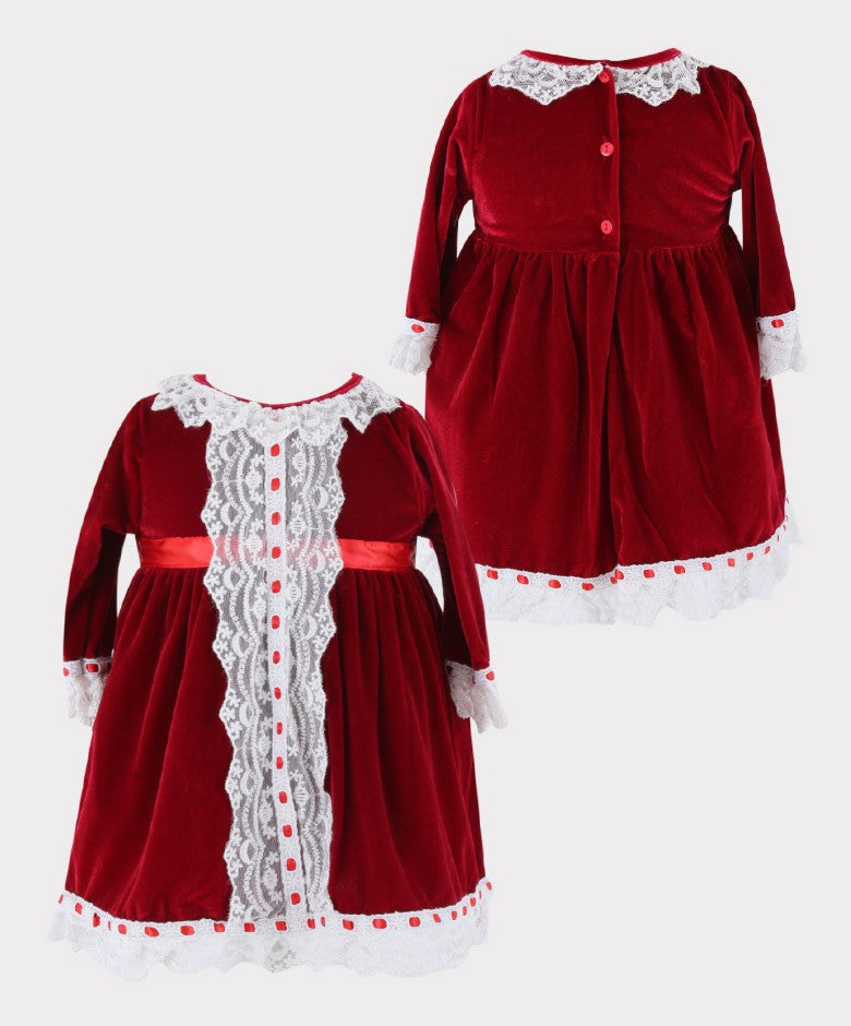 Baby Girls Smocked Velvet Sleeping Wear Set - Wine Red