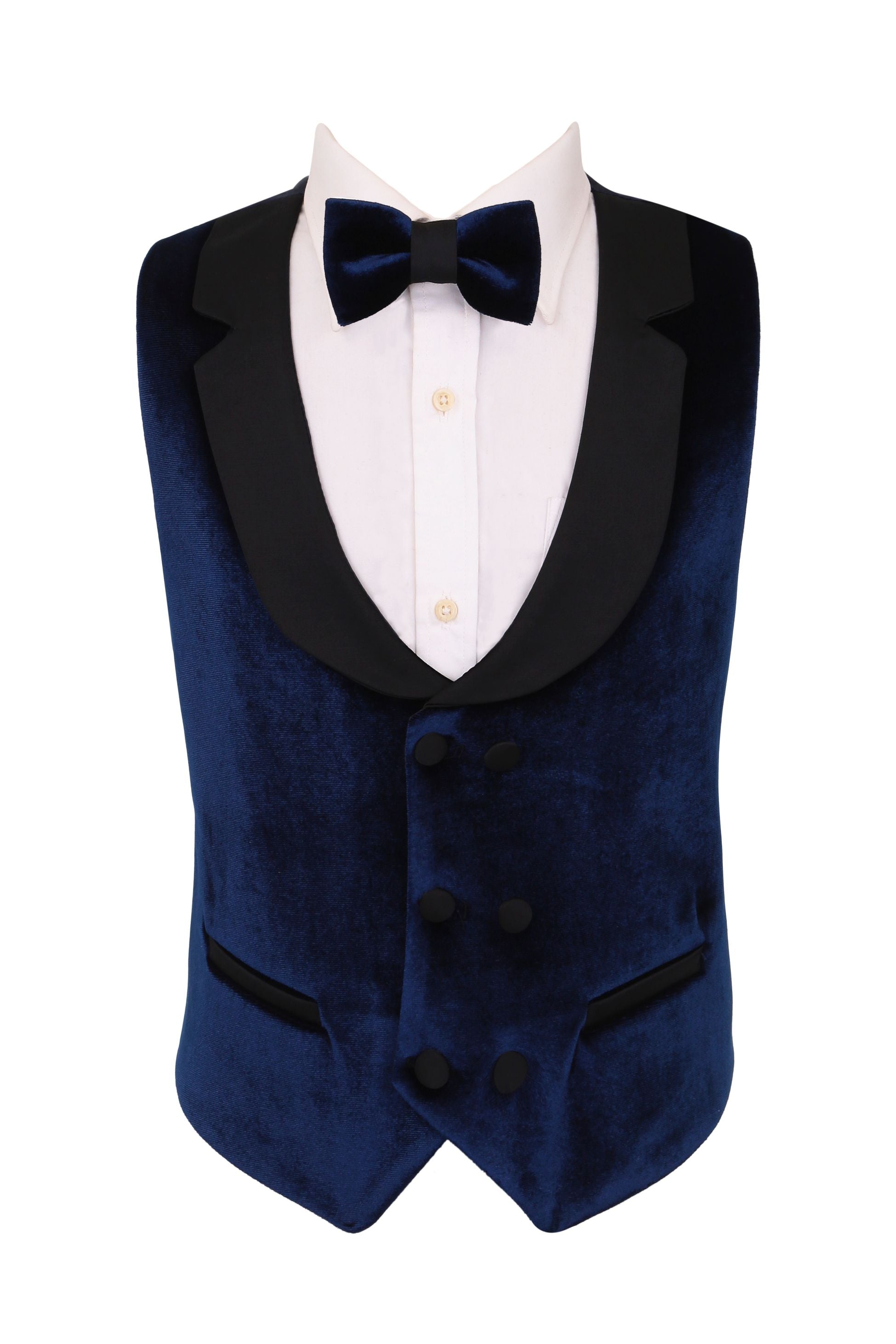 Boys Velvet Tuxedo 5 Piece Dinner Suit - Navy Blue and Black