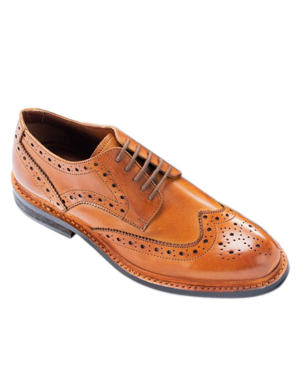 Men's Wingtip Brogue Lace Up Shoes - MERTON - Tan Brown