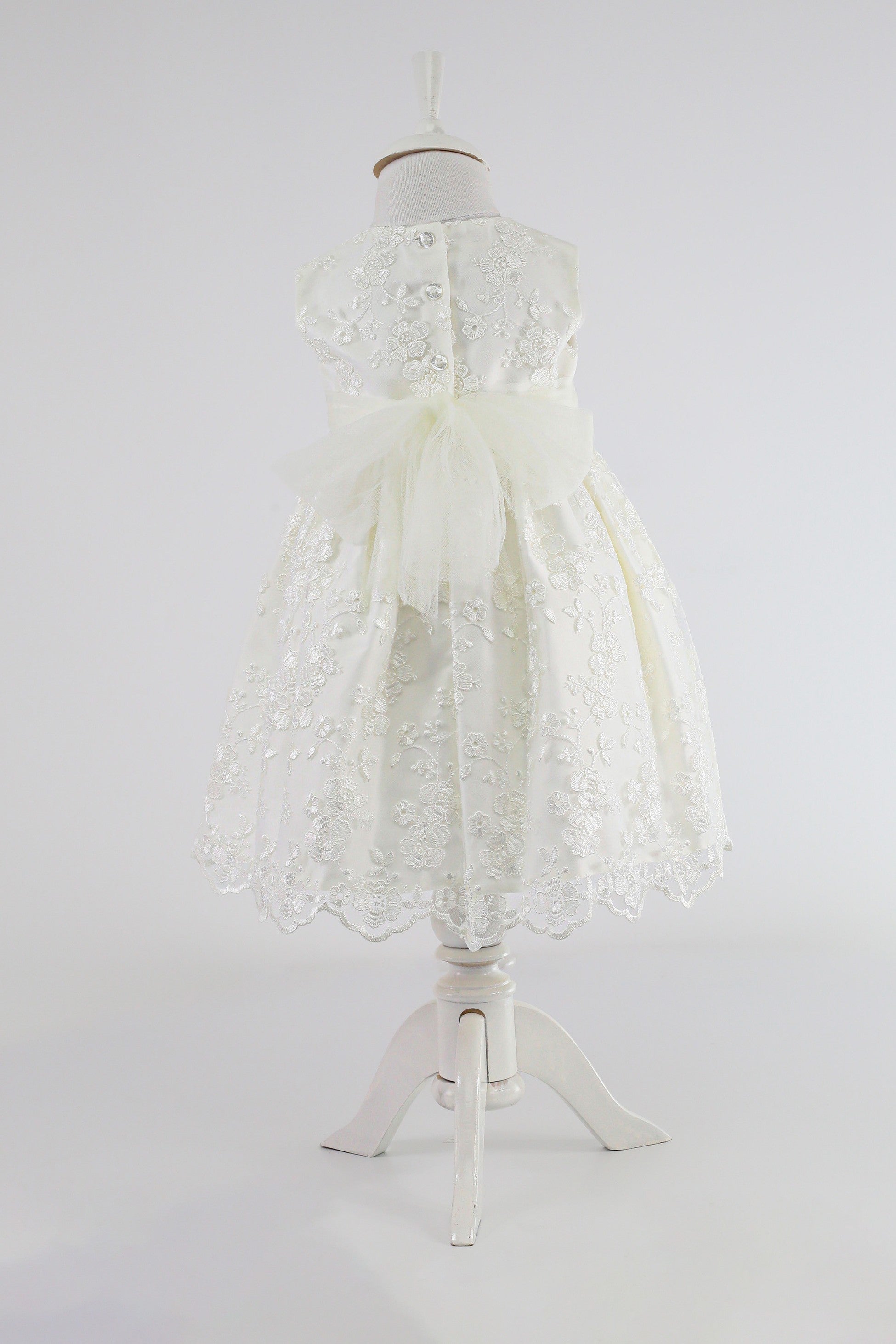 Baby Girls Lace Bow Dress Set – B1202 - Ivory