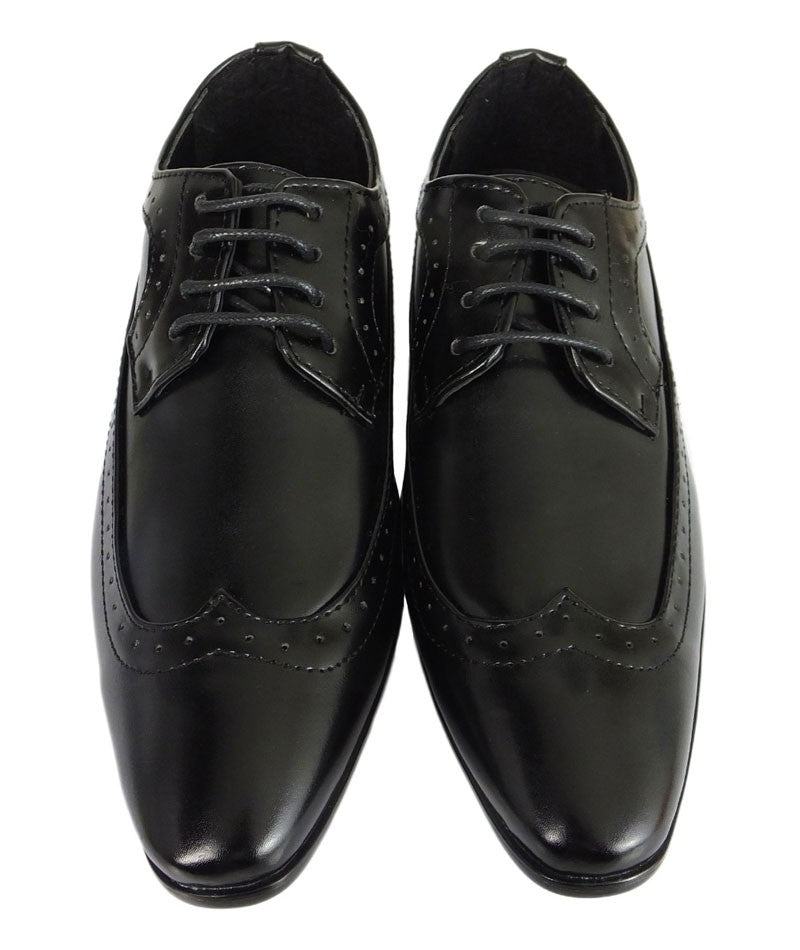 Boys Lace Up Wingtip Brogue Shoes - Black