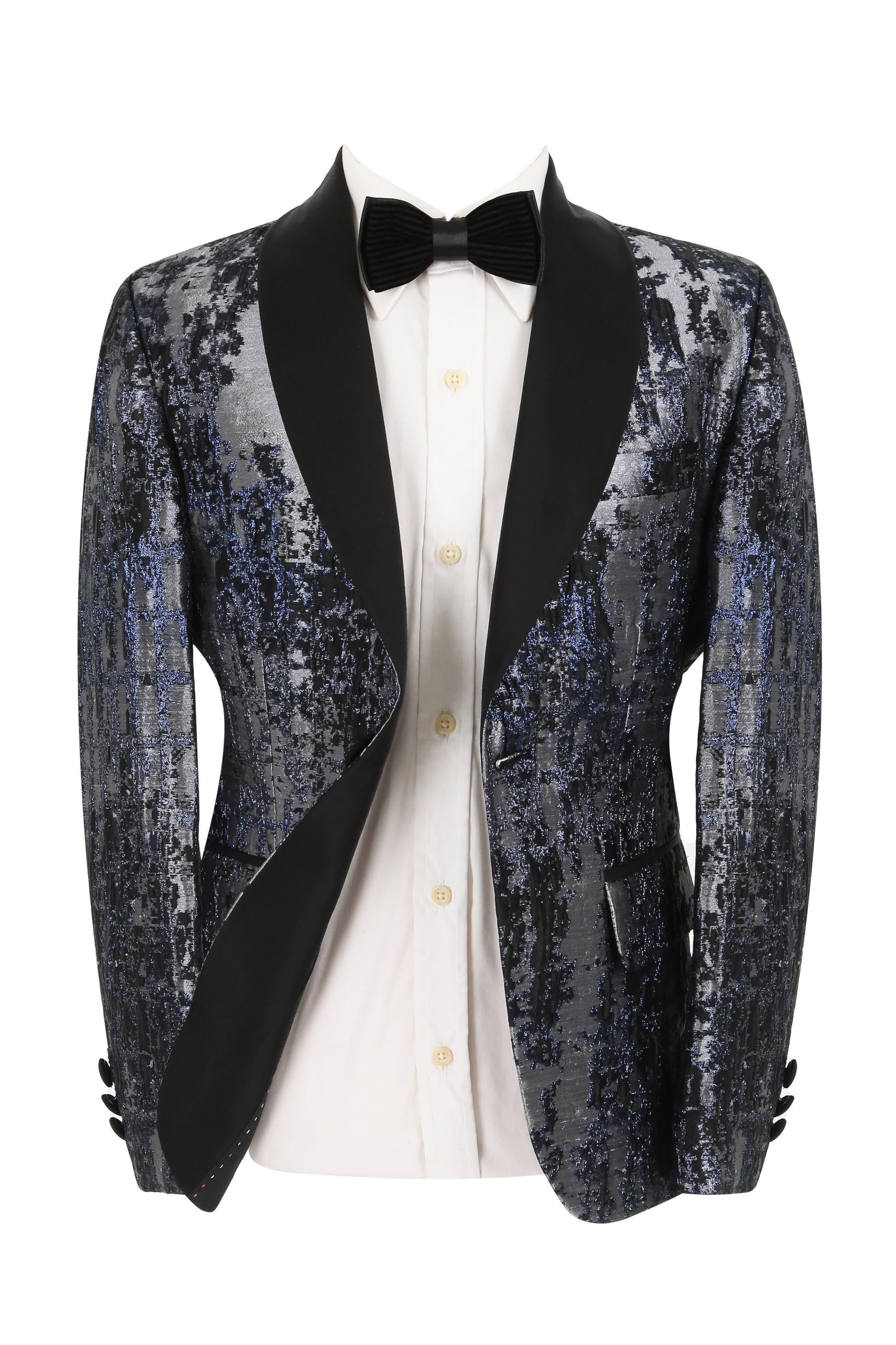 Boys Shimmery Patterned Tuxedo Suit - Black - Silver