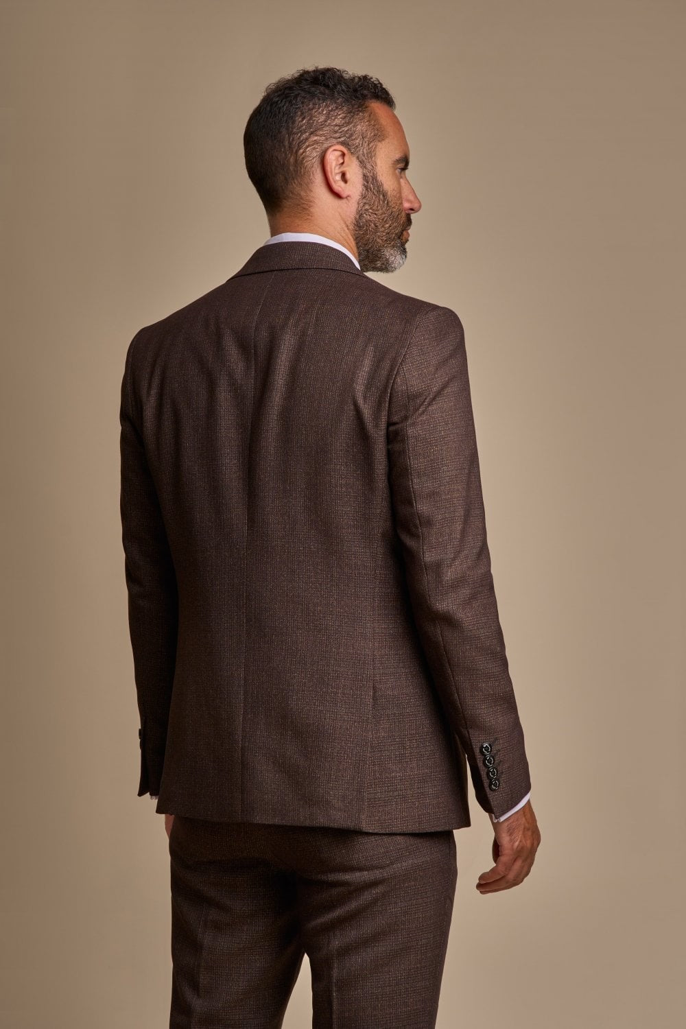 Men's Tweed Check Slim Fit Suit - CARIDI - Brown