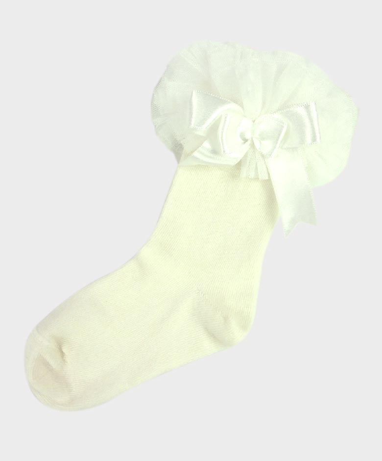 Baby Girls Ruffle Bow Frilly Ankle Socks - Ivory