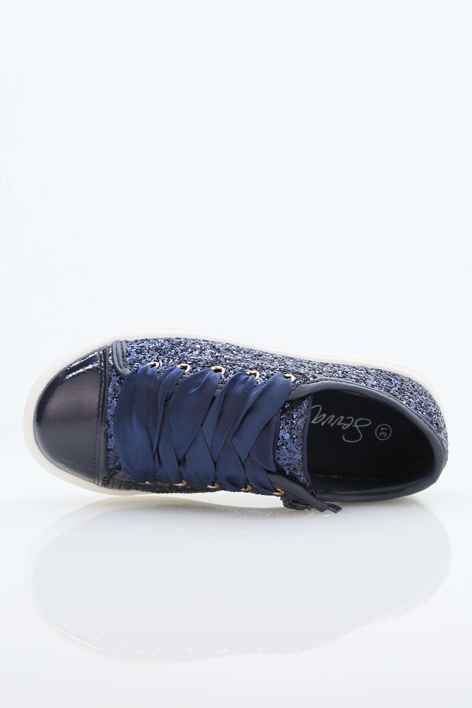 Girls' Glitter Sneakers with Satin Ribbon Laces – TRINITY - Navy Blue