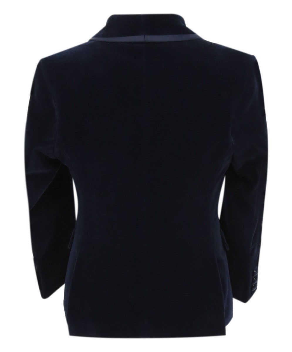 Boys Slim Fit Piping Velvet Tuxedo Suit - LONDON - Navy Blue