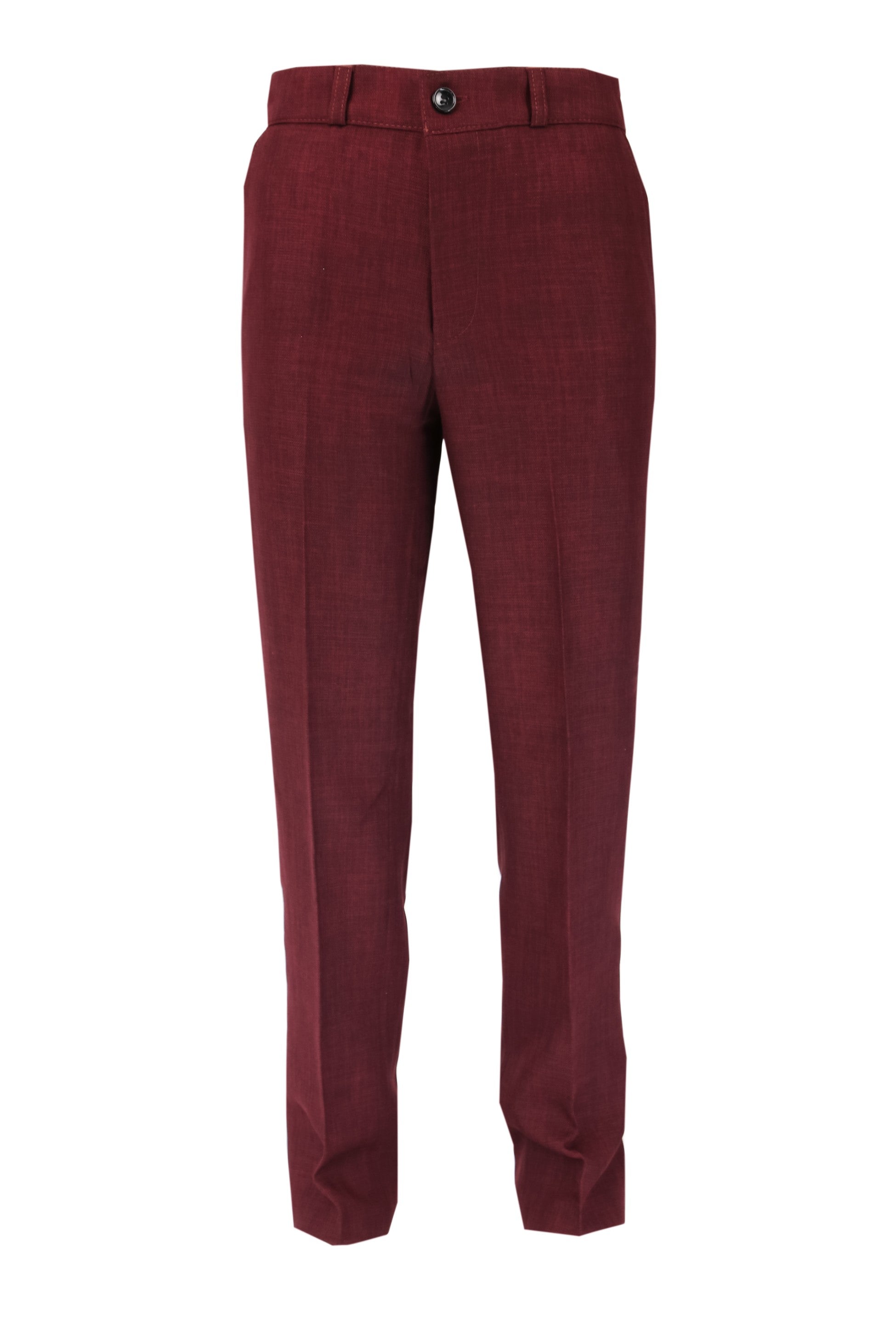 Boys Slim Fit Windowpane Check Burgundy Suit Set - Burgundy