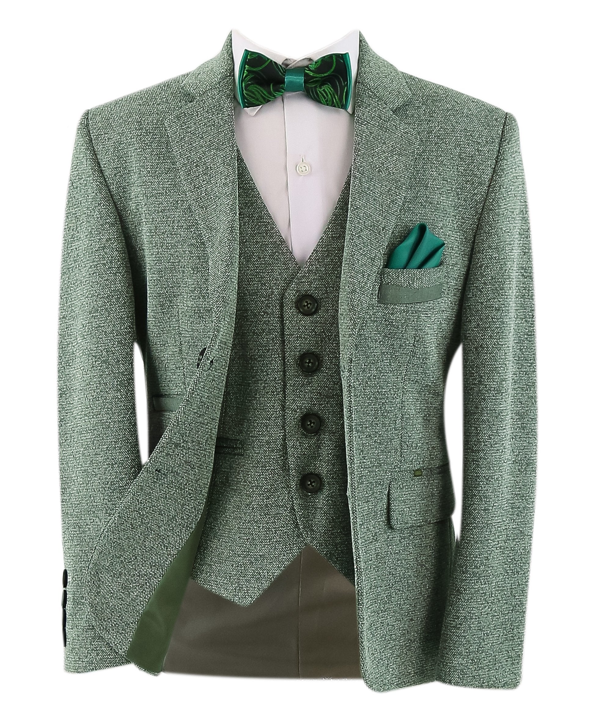 Boys Cotton Slim Fit Blazer and Waistcoat Set - Frank - Green