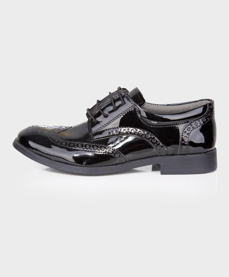 Boys Derby Brogue Lace Up Dress Shoes - Black