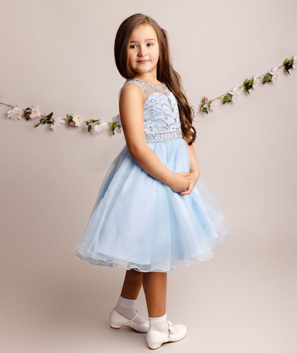 Girls Tulle Dress with Sequin Embellishments - LOLA - Baby Blue