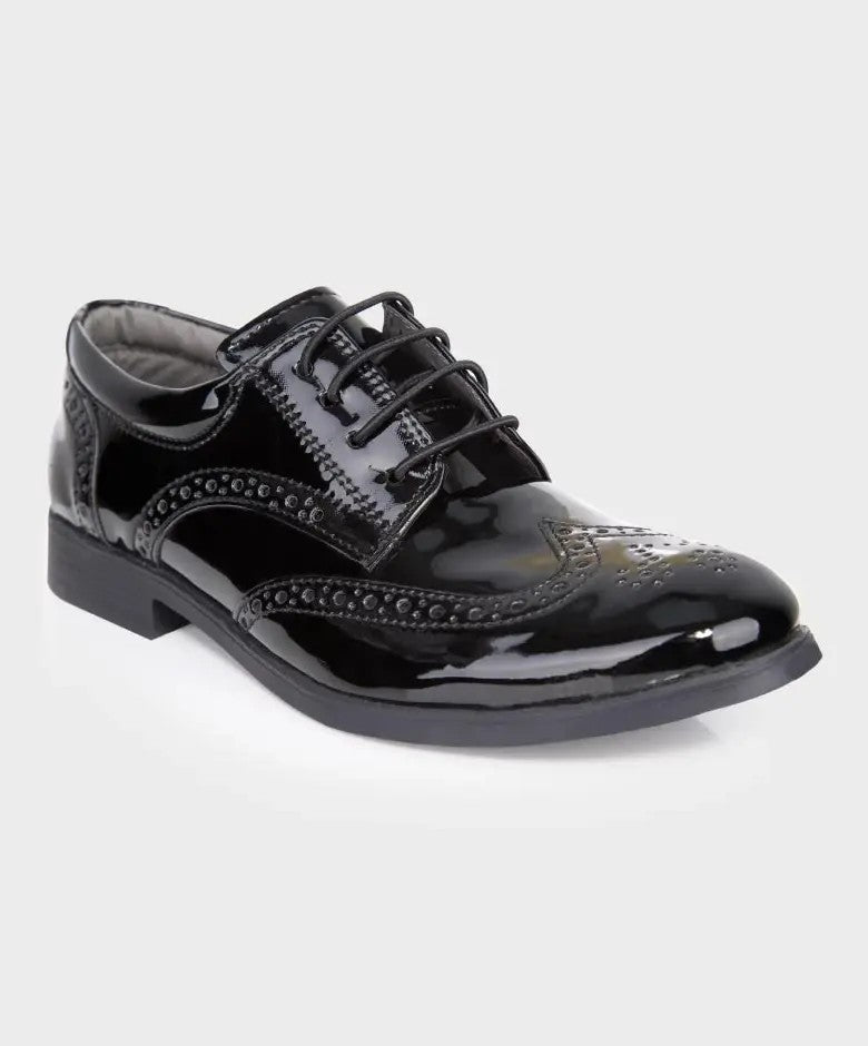 Boys Derby Brogue Lace Up Dress Shoes - Black