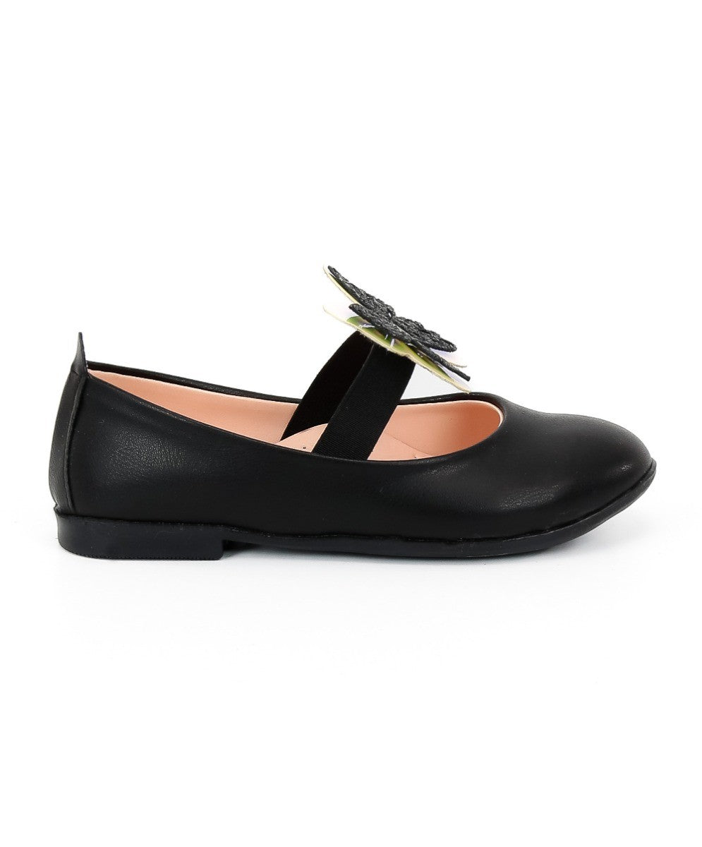 Girls Ballerina Butterfly Strap Flat Dress Shoes - Black