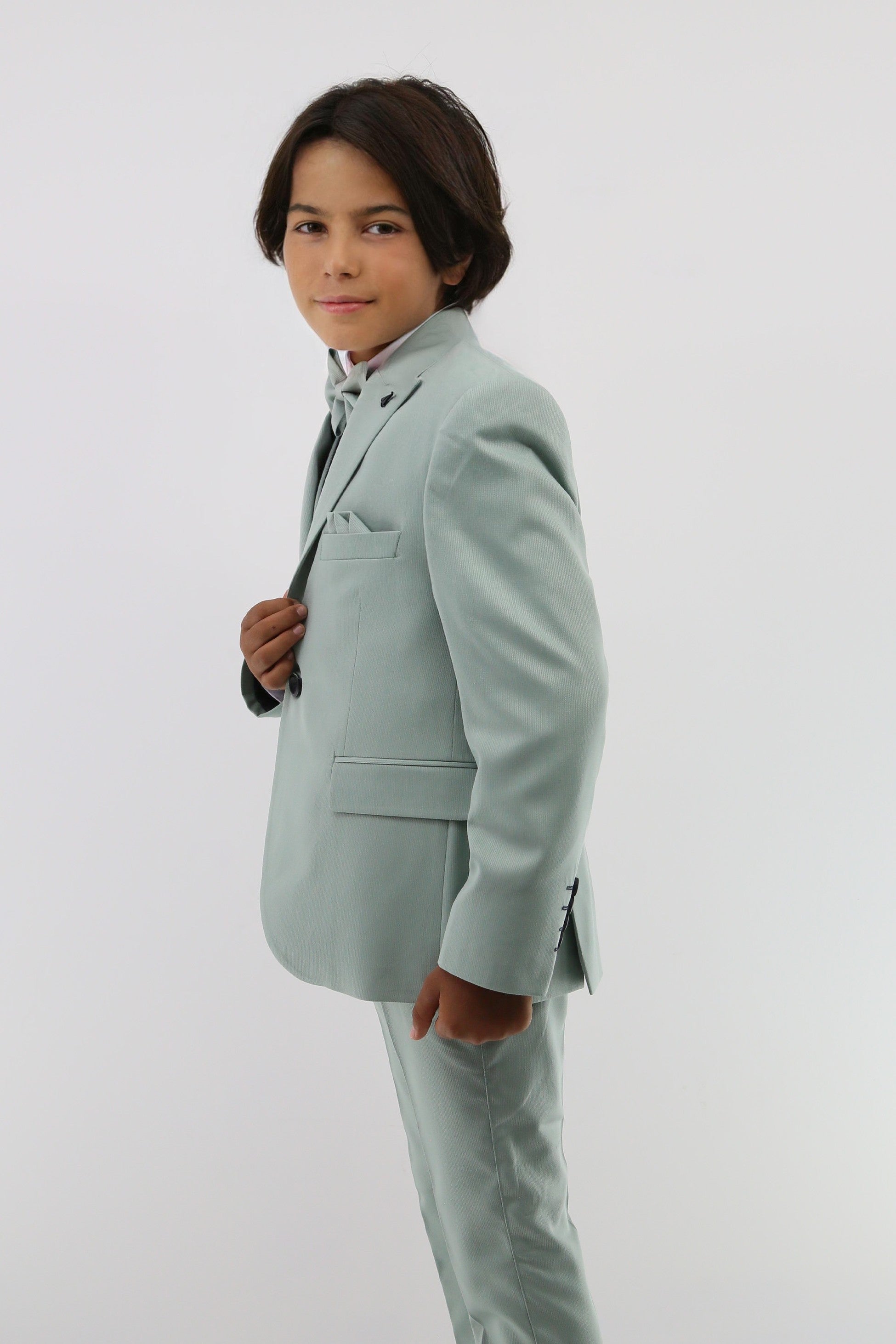 Boys Suit with Double Breasted Waistcoat 6 PC Set - Mint Green