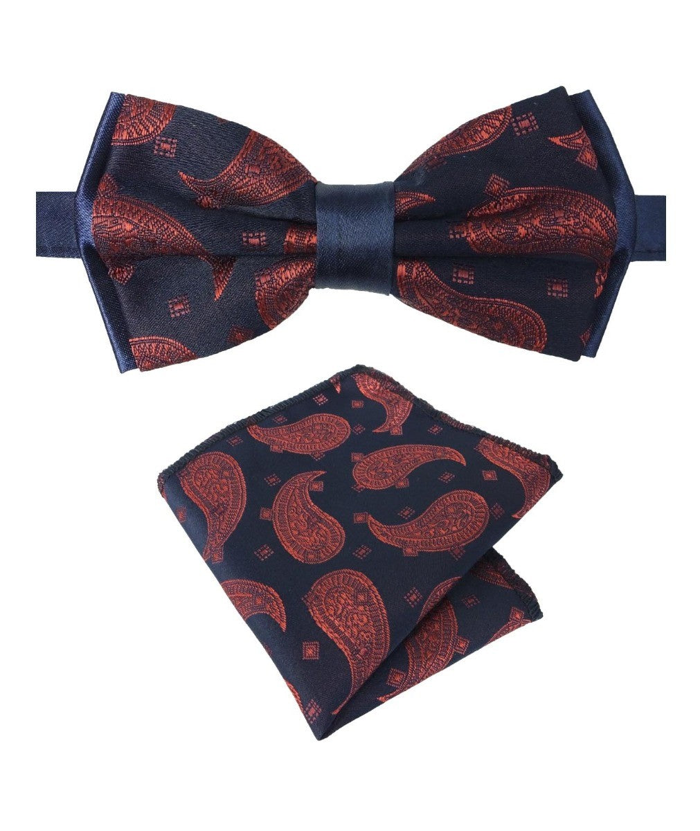 Boys & Men's Paisley Bow Tie and Hanky Set - Navy Blue