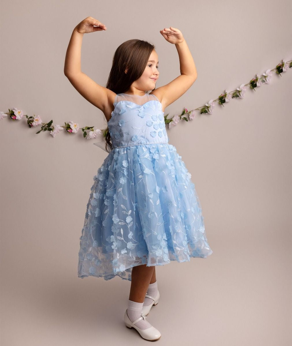 Floral Dress for Girls - COURTNEY - Baby Blue