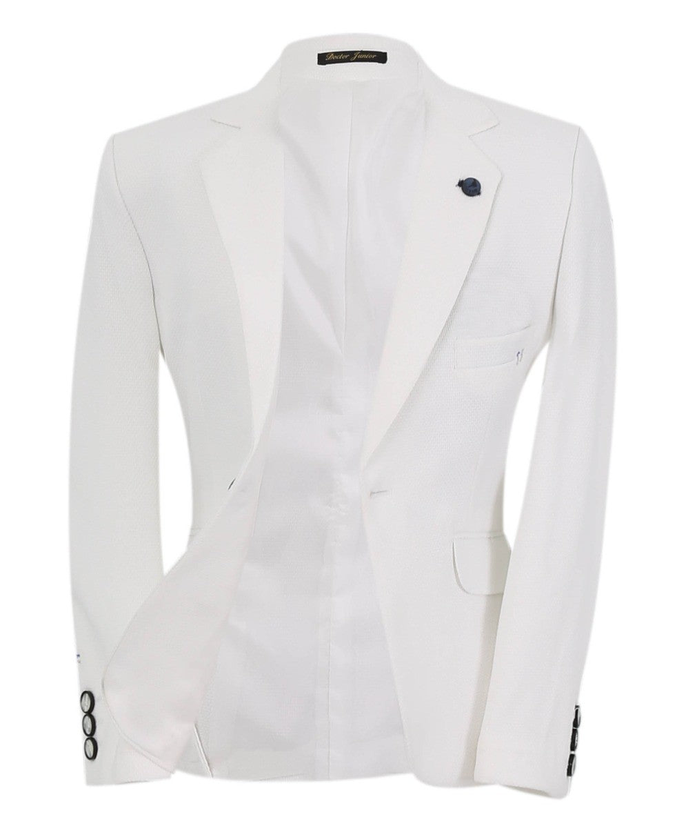 Boys Single Breasted Textured Slim Fit Blazer - VARDY - White