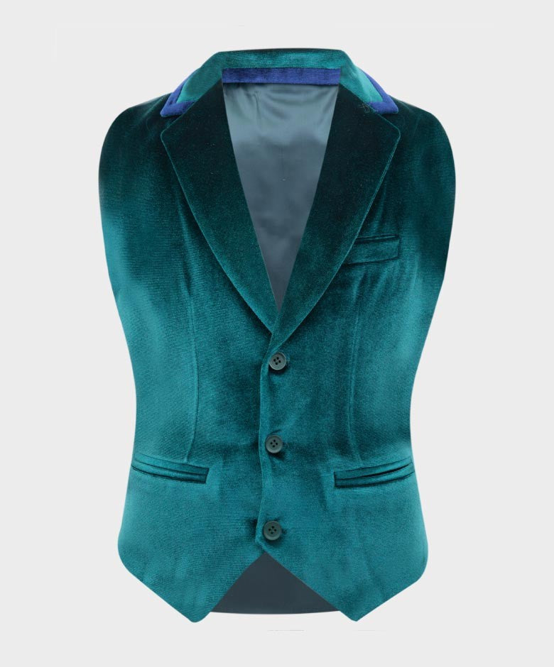 Boys Tailored Fit Velvet Blazer with Elbow Patches - Green