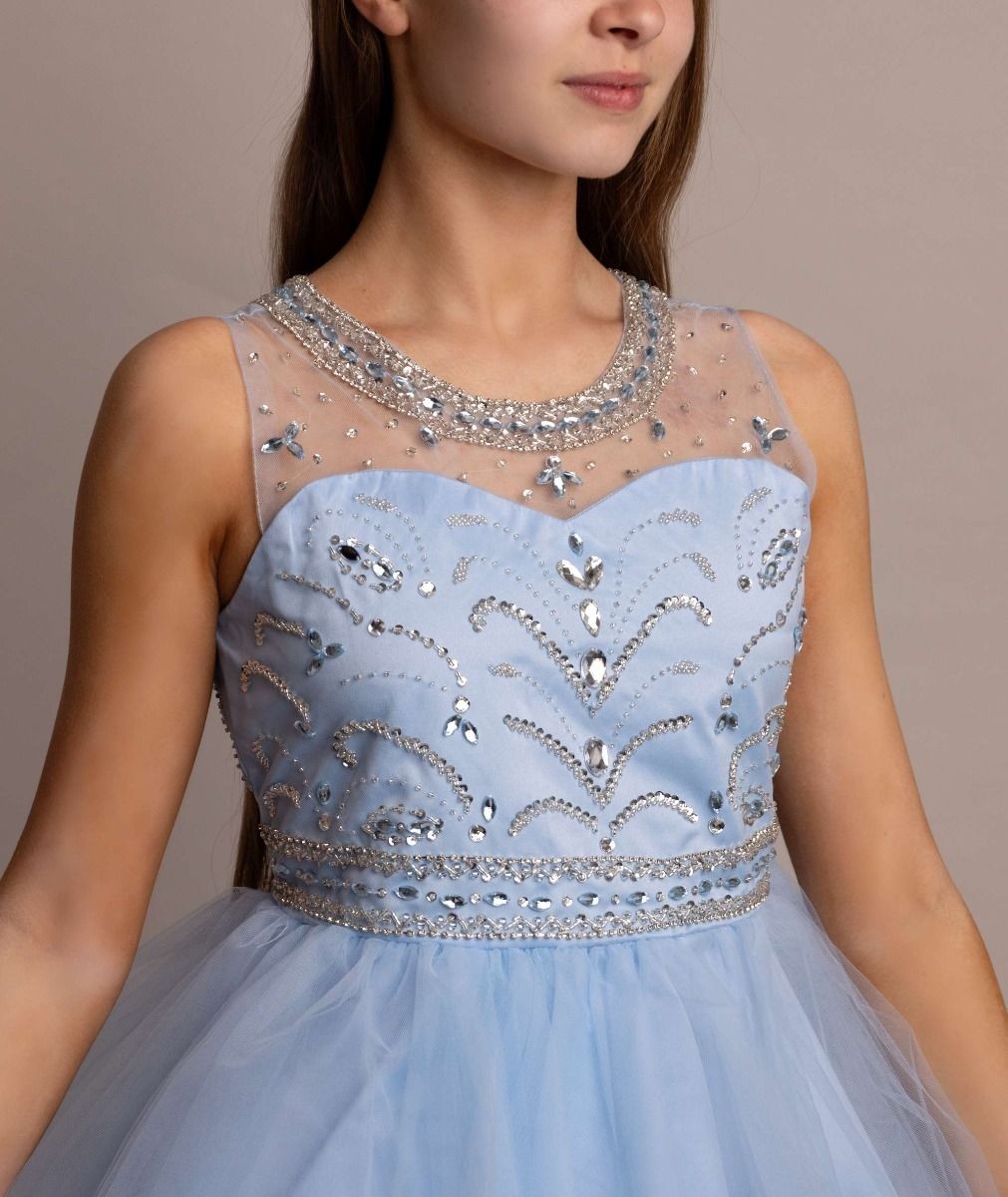 Girls Tulle Dress with Sequin Embellishments - LOLA - Baby Blue