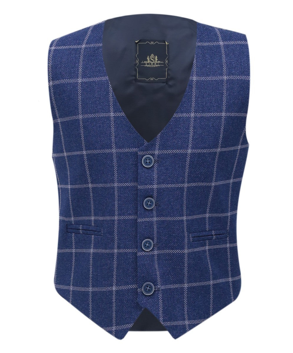 Boys Tweed Check Cotton Waistcoat Set - Blue