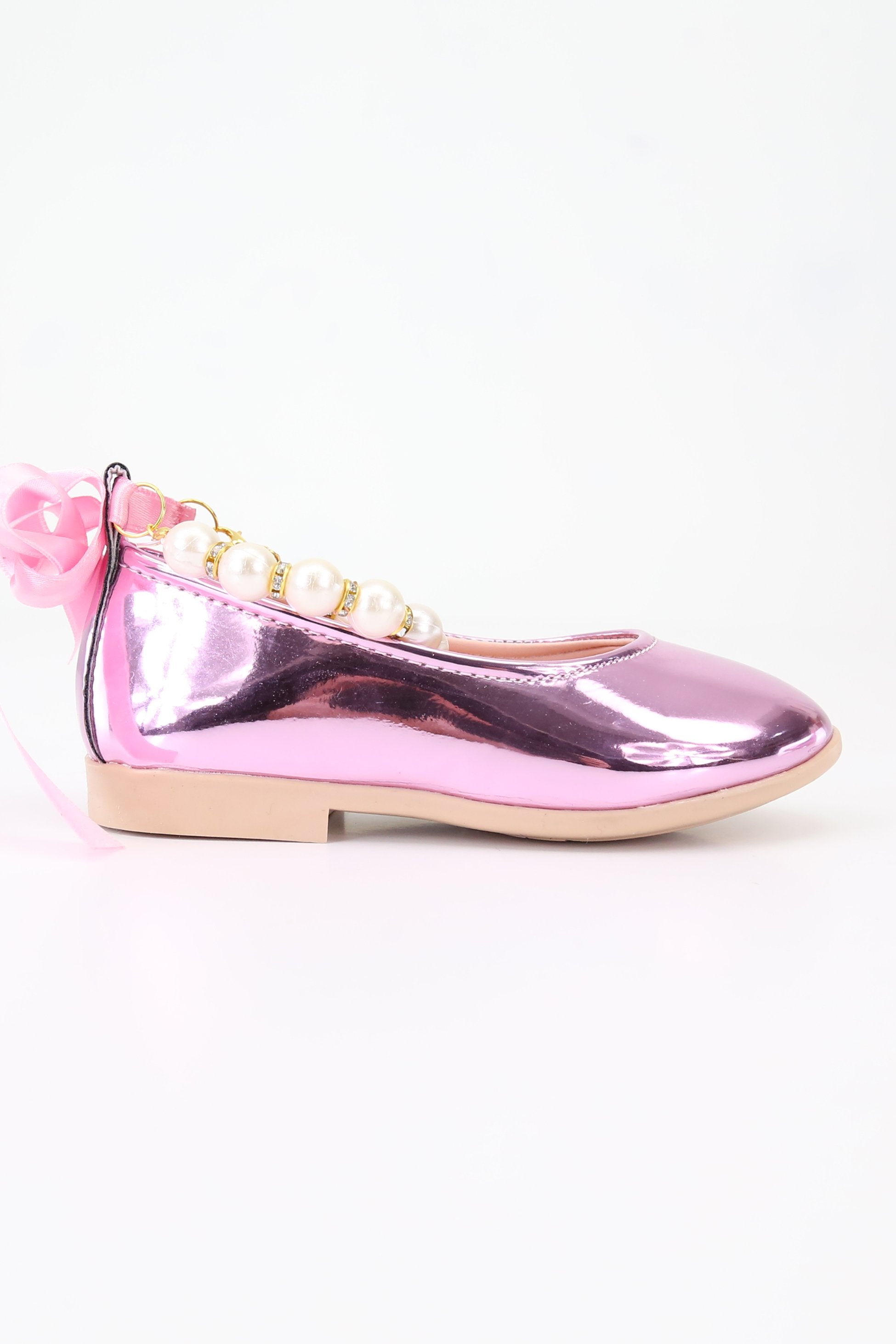 Girls Pearls & Ribbon Slip on Patent Mary Jane Shoes - TEAN - Pink