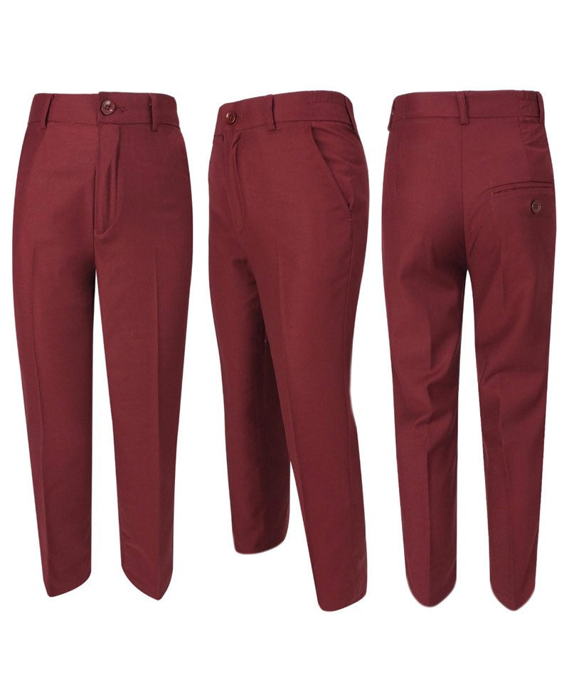 Boys Regular Fit Complete Suit Set - Claret Red