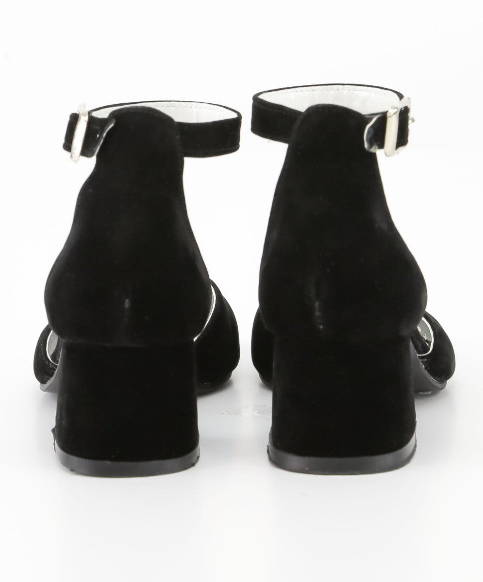 Girls Mary Jane Block Heel Shoes - Black