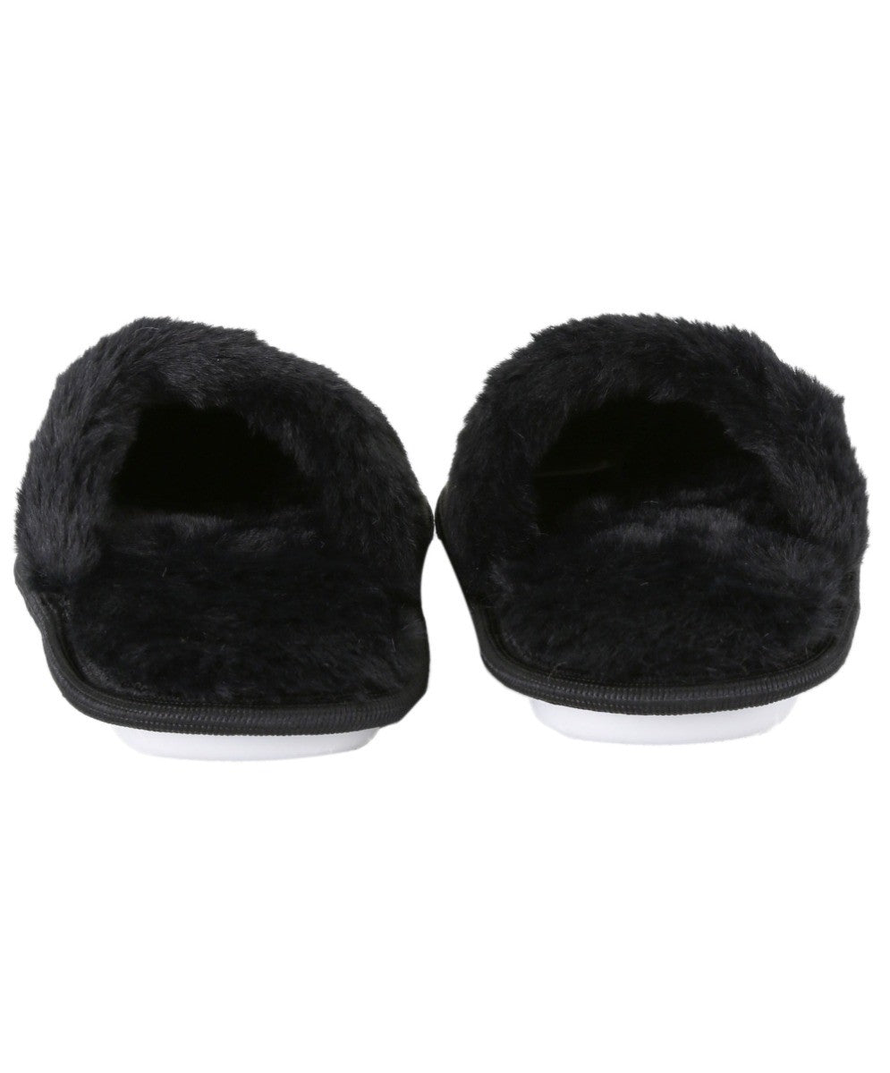 Girls Tartan Fur Slip On Slippers - Red