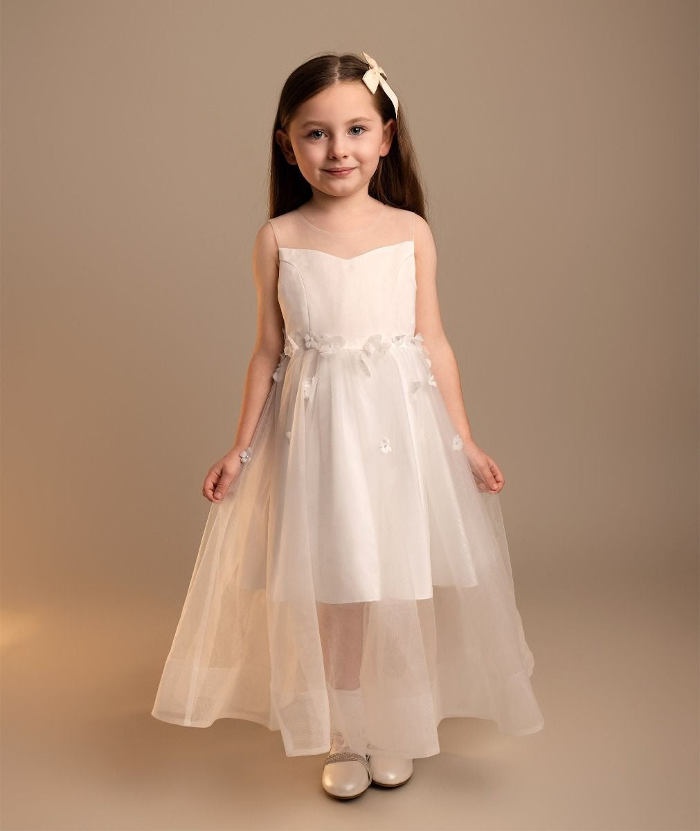 Girls’ Tulle Sweetheart Neck Flower Girl Dress - Laksha - Ivory