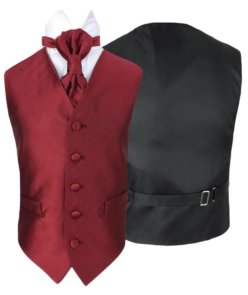 Boys Satin Waistcoat & Cravat Set - Burgundy