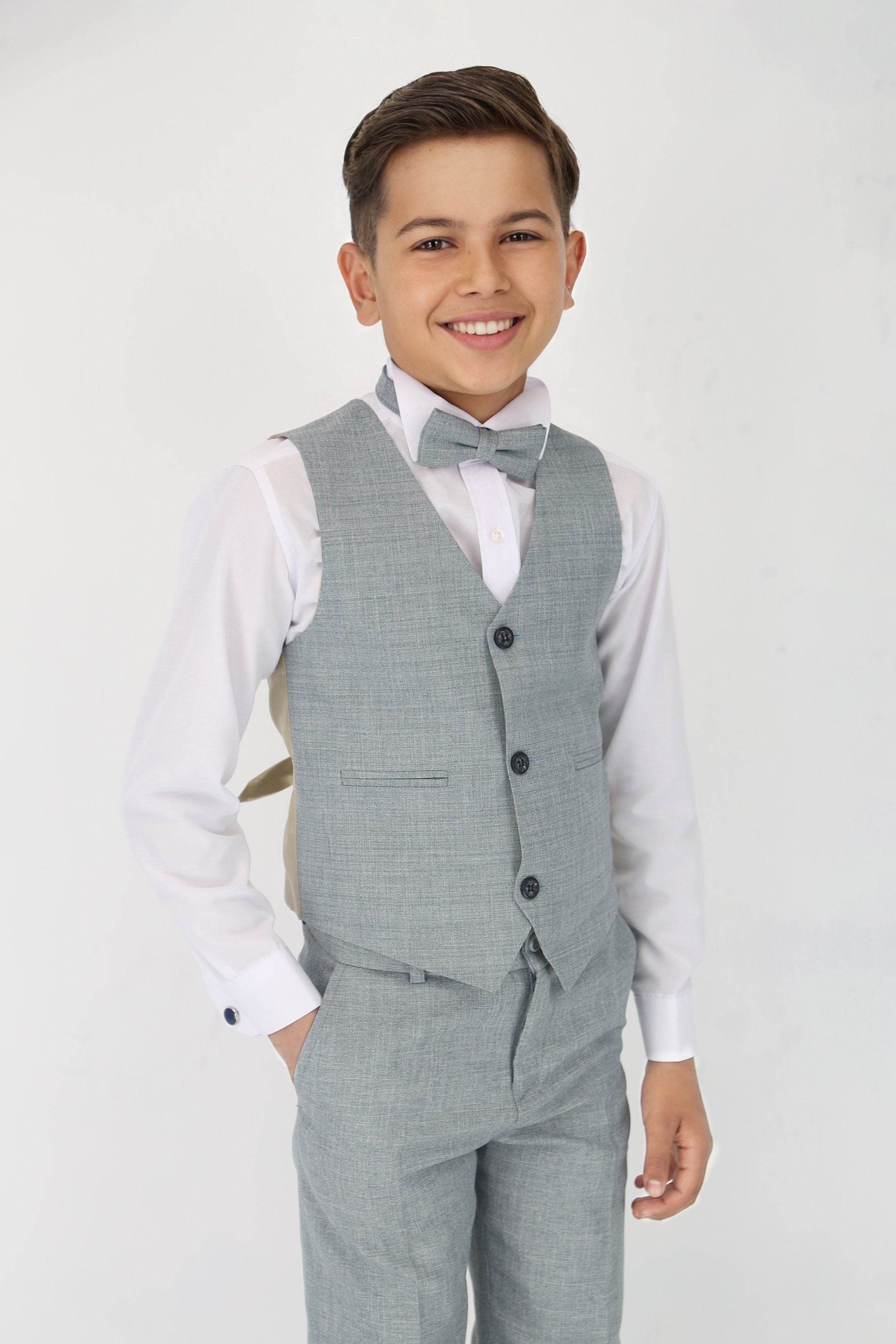 Boys Slim Fit Textured 8-Piece Formal Suit Set - Slate Grey 