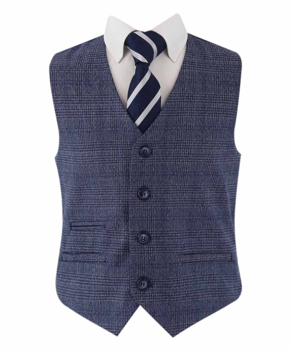 Boys Tweed Check Blue Suit - GRAHAM - Blue